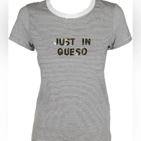 Bow & Drape Just in Queso Women's Sequin Striped T-Shirt Small Black/White NWT - Picture 1 of 5